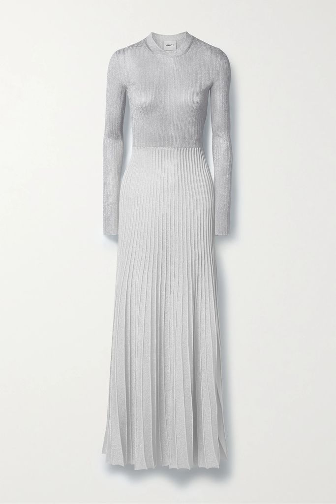Keese Metallic Ribbed-knit Maxi Dress - Silver