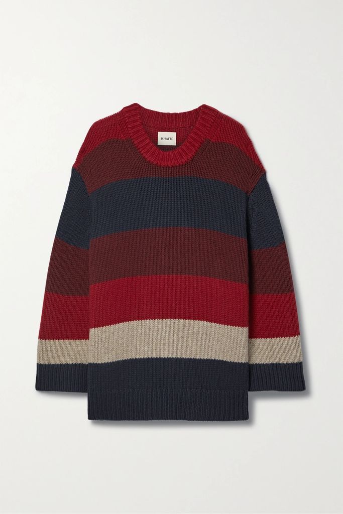 Jade Oversized Striped Cashmere Sweater - Red