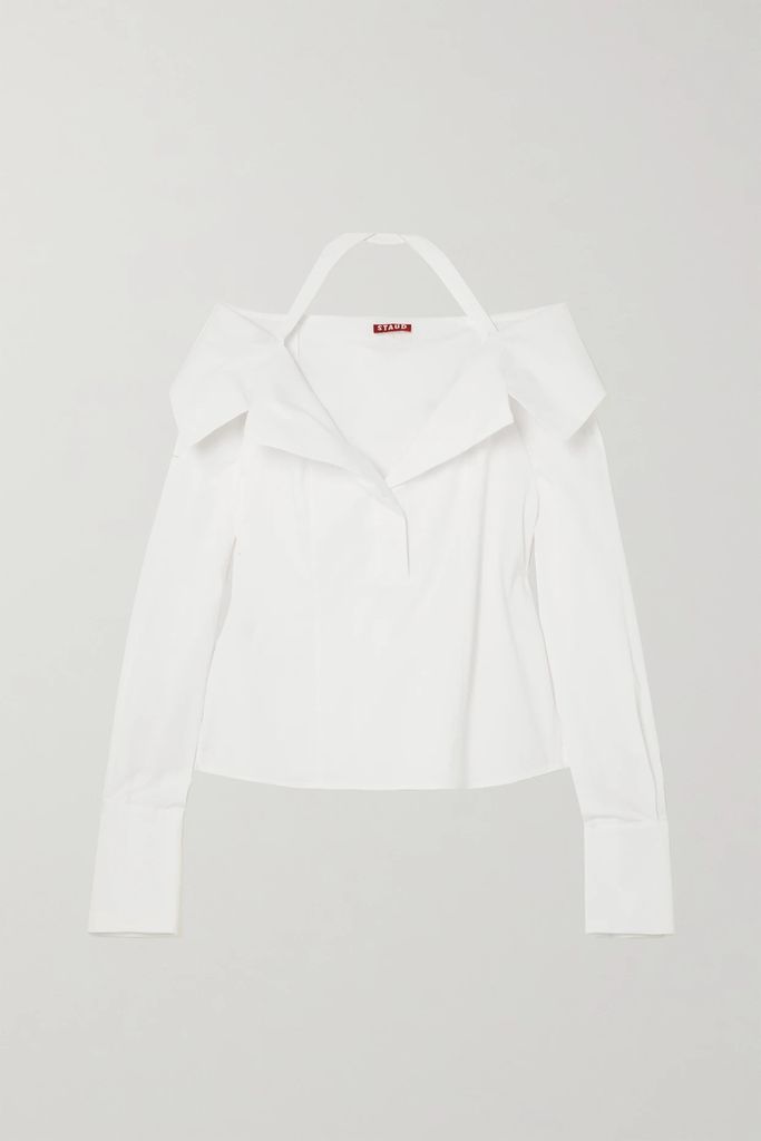 Felicity Cold-shoulder Stretch-cotton Poplin Shirt - White