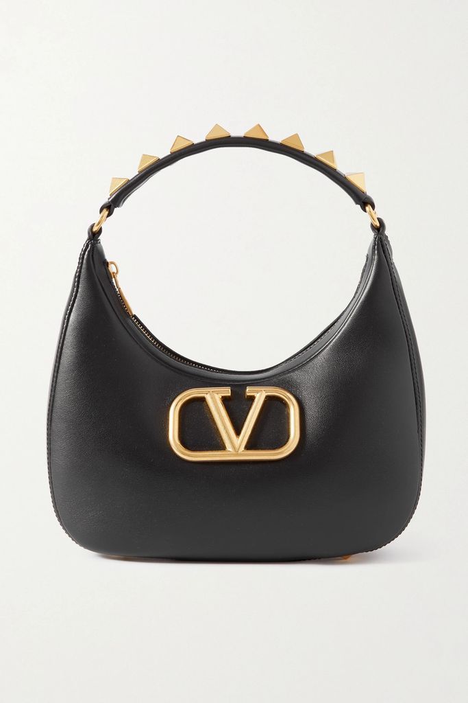 Valentino Garavani Stud Sign Leather Shoulder Bag - Black
