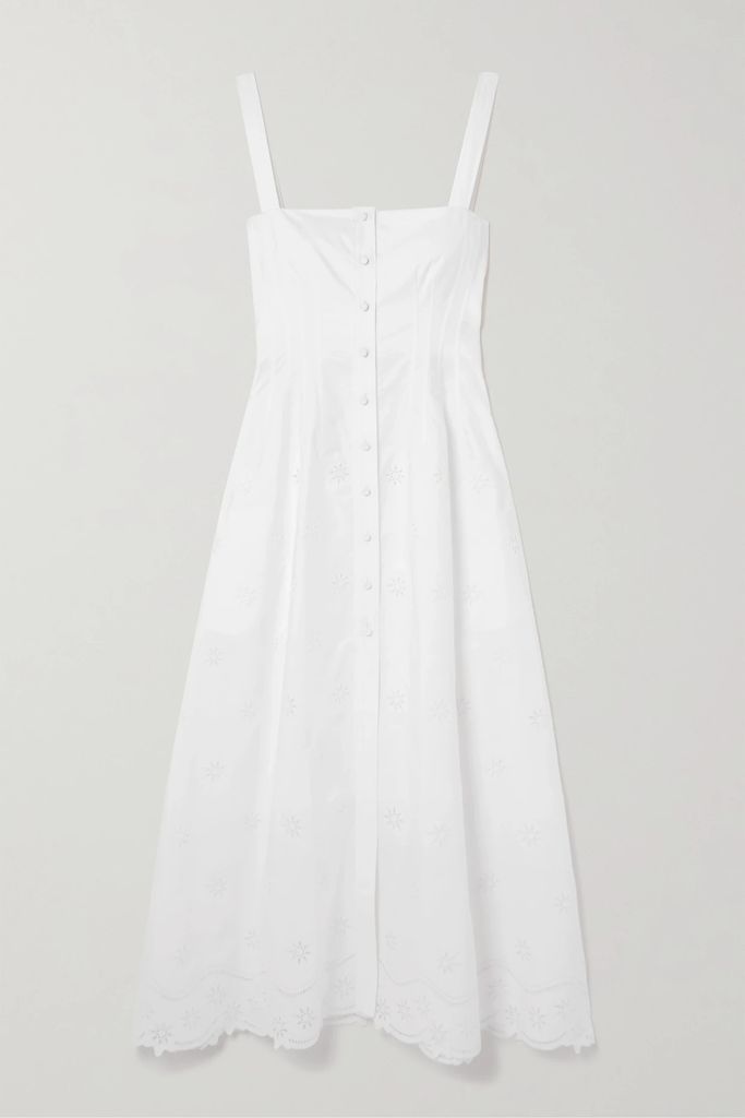 Broderie Anglaise Cotton-poplin Midi Dress - White