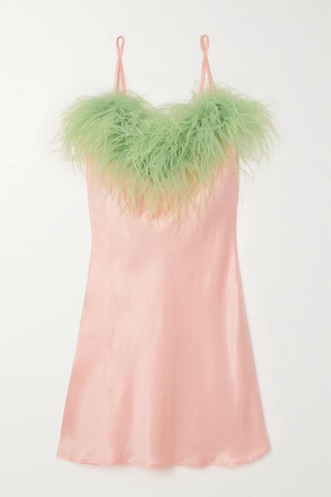 + Net Sustain Boheme Feather-trimmed Ecovero Satin Chemise - Baby pink