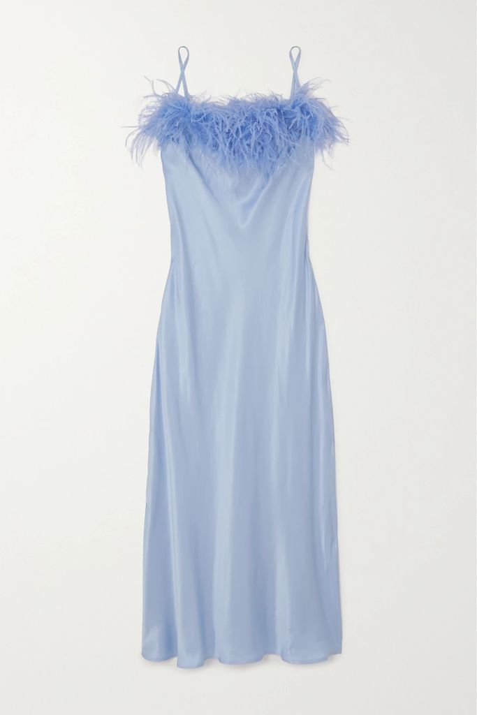 + Net Sustain Boheme Feather-trimmed Lenzing Ecovero-satin Dress - Blue