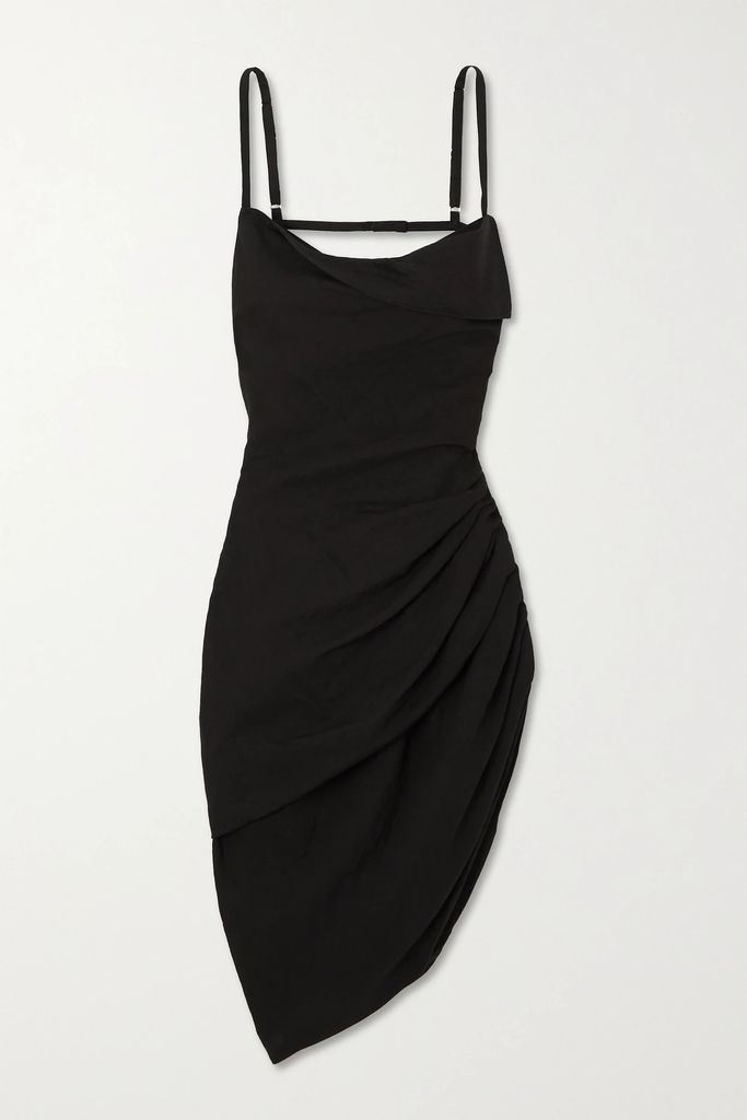 Saudade Asymmetric Draped Woven Mini Dress - Black
