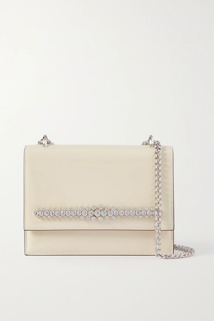 Bing Bohemia Crystal-embellished Patent-leather Shoulder Bag - White