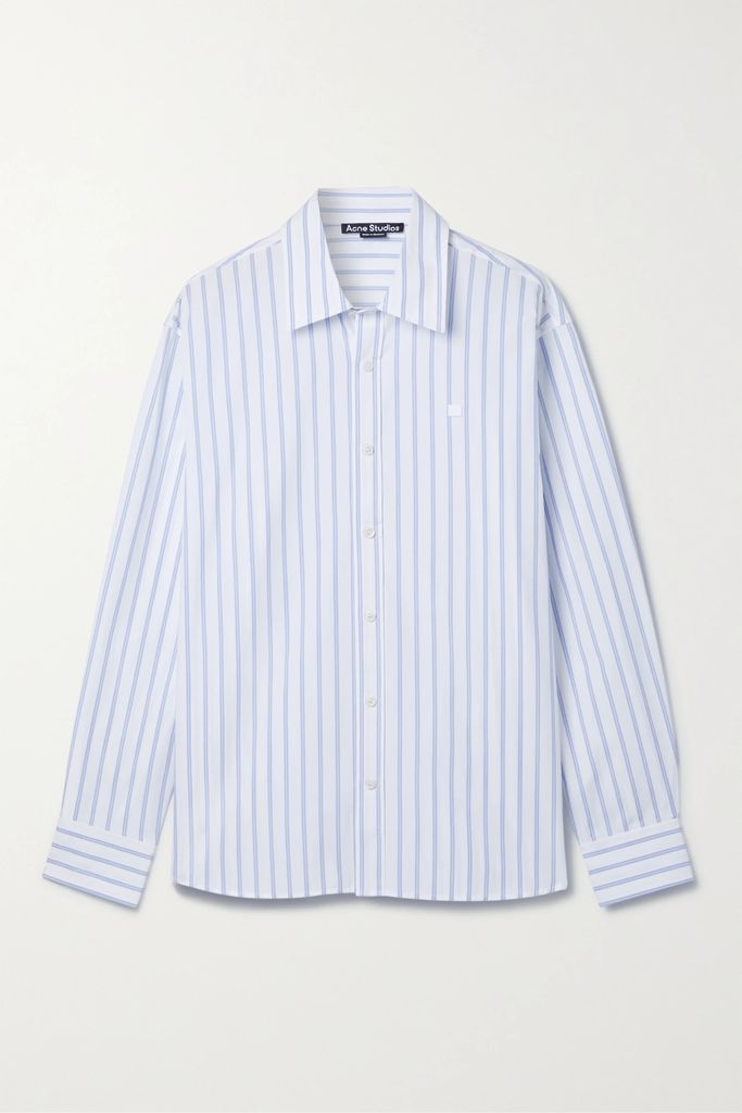 Striped Organic Cotton-poplin Shirt - Light blue