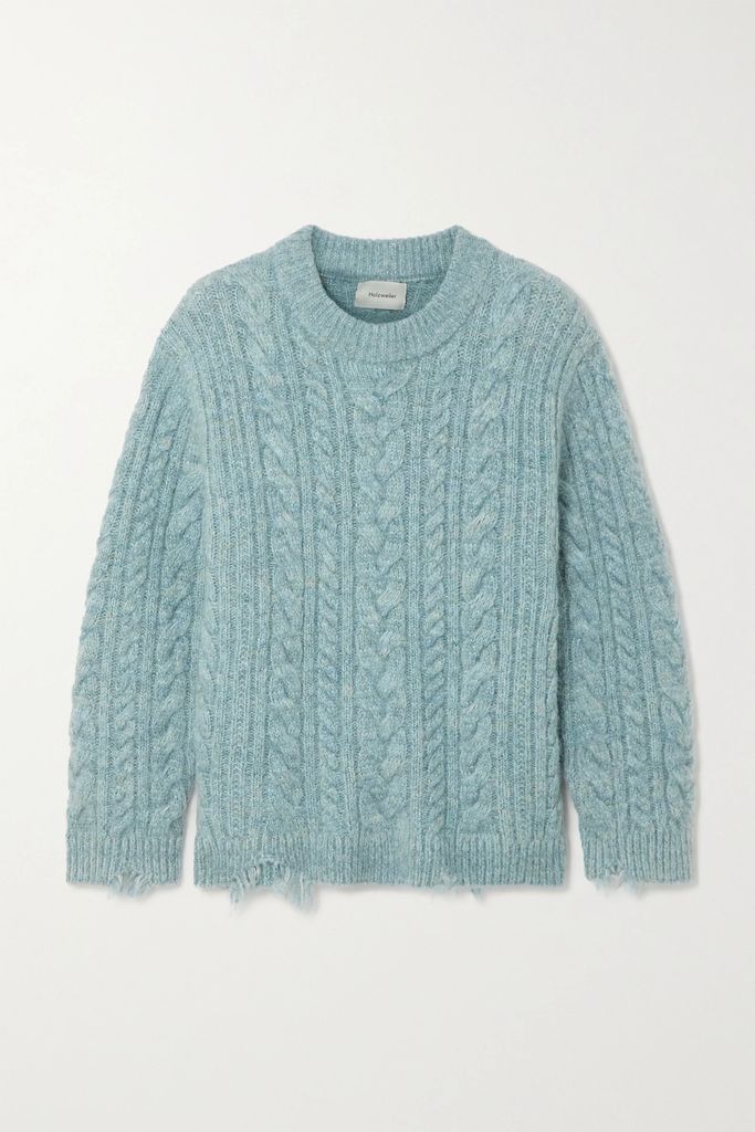 Baharia Distressed Cable-knit Sweater - Blue