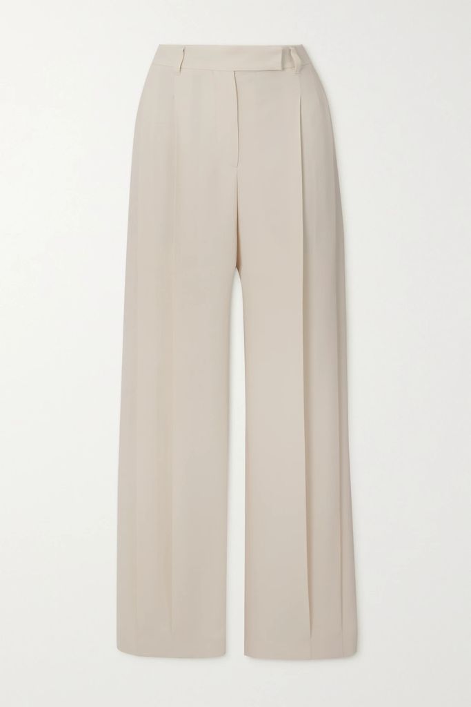 Pleated Woven Straight-leg Pants - White