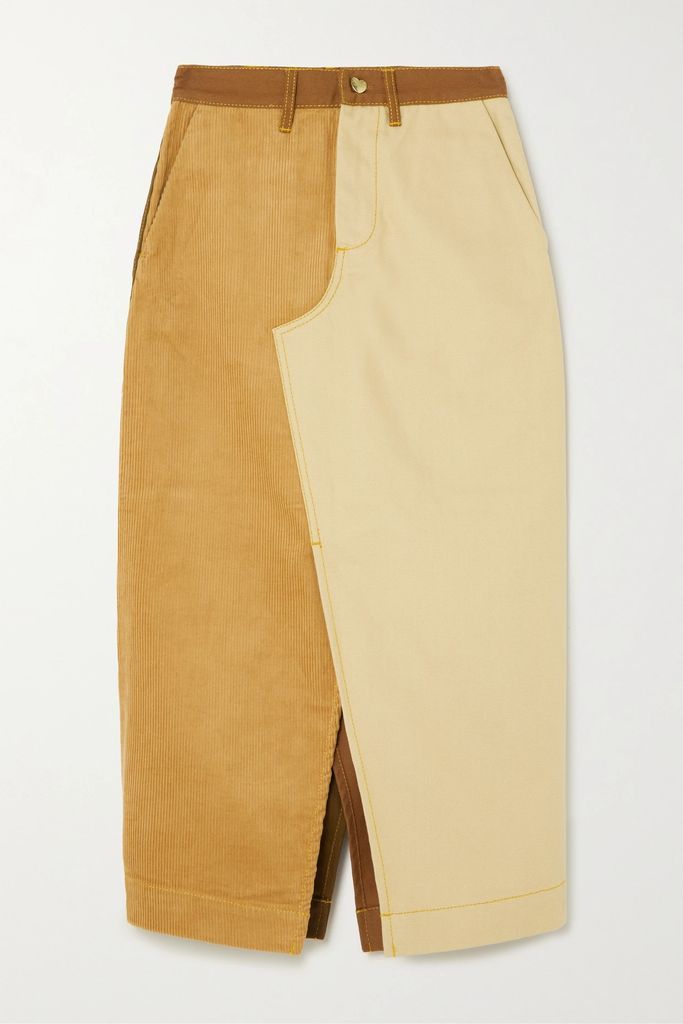 + Carhartt Wip Color-block Cotton And Corduroy Midi Skirt - Brown