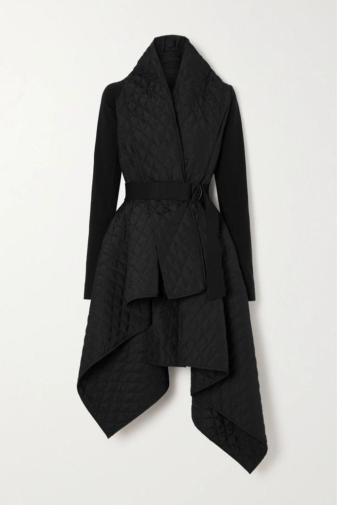 Asymmetric Quilted Shell Coat - Black