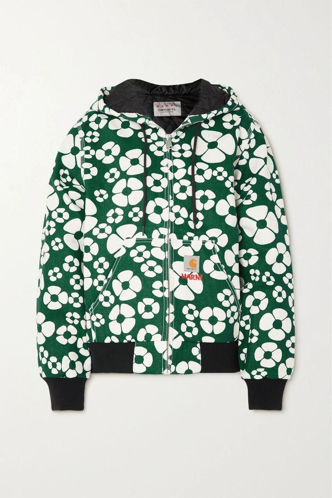 + Carhartt Wip Embroidered Floral-print Cotton-canvas Hooded Jacket - Green