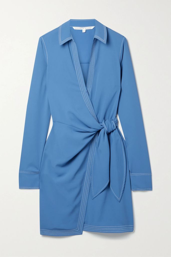Lavella Topstitched Crepe Mini Wrap Dress - Blue