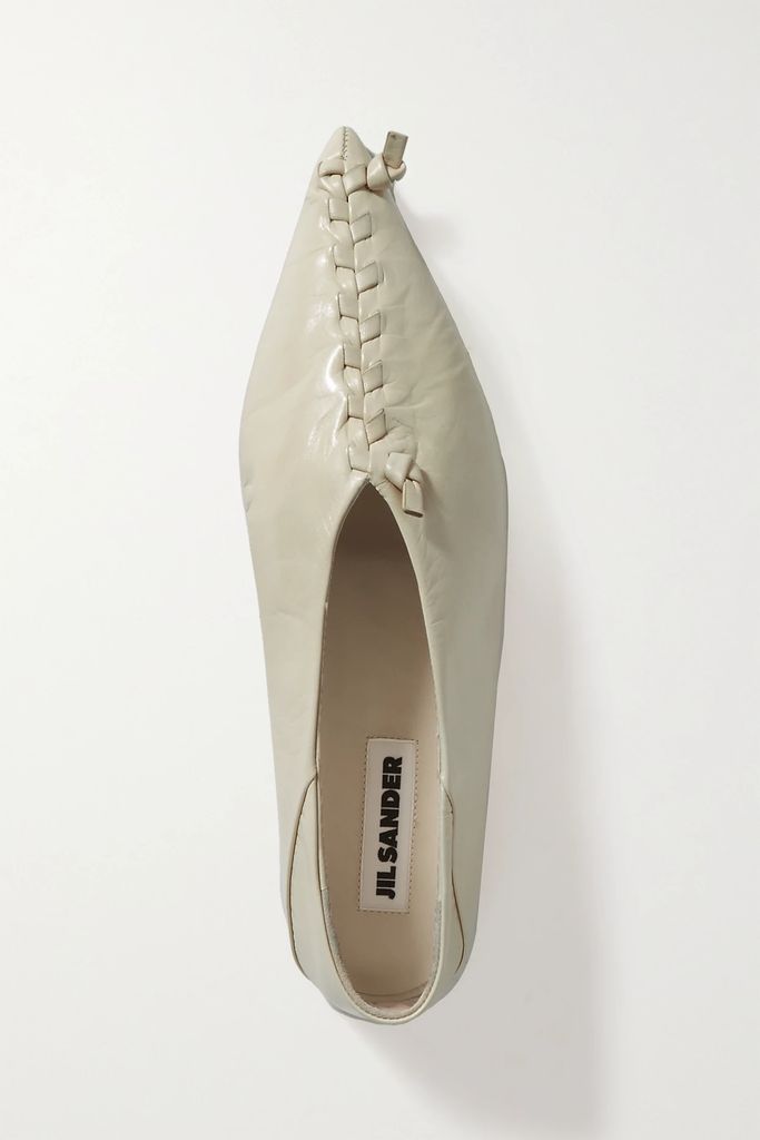 Leather Point-toe Flats - Beige