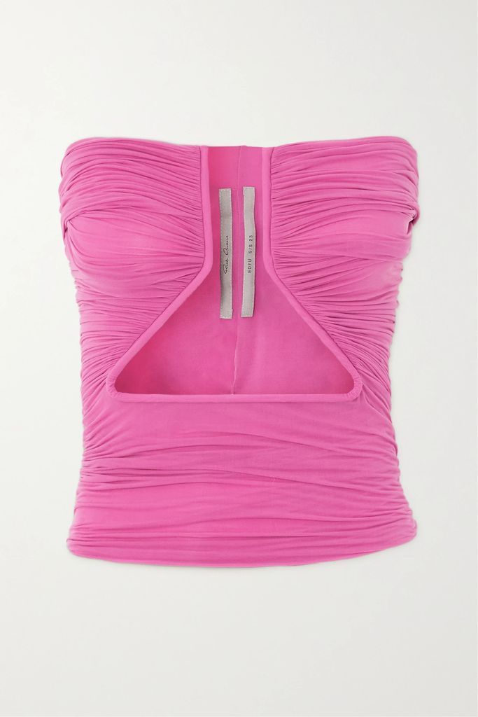 Prong Strapless Ruched Cutout Stretch-jersey Top - Fuchsia
