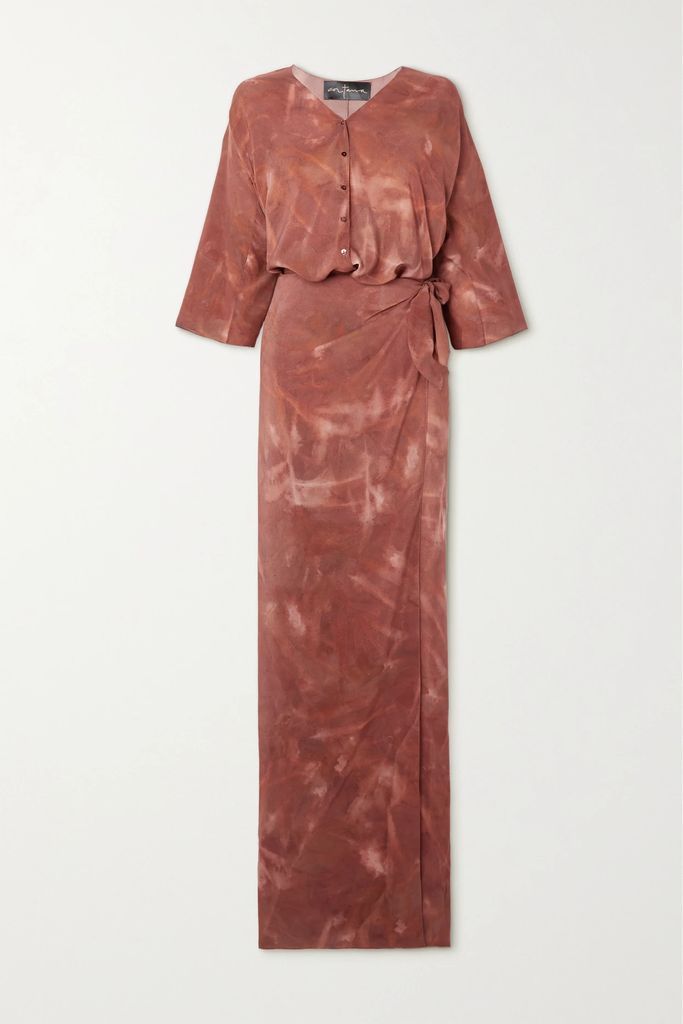 Lisa Tie-detailed Draped Printed Silk Maxi Dress - Red