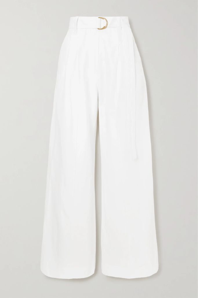Kori Belted Cotton, Linen And Silk-blend Wide-leg Pants - White