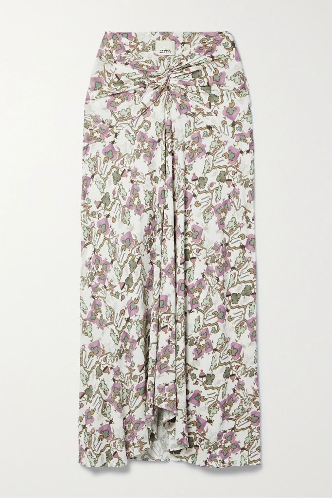 Juneo Twist-front Floral-print Stretch-jersey Midi Skirt - White