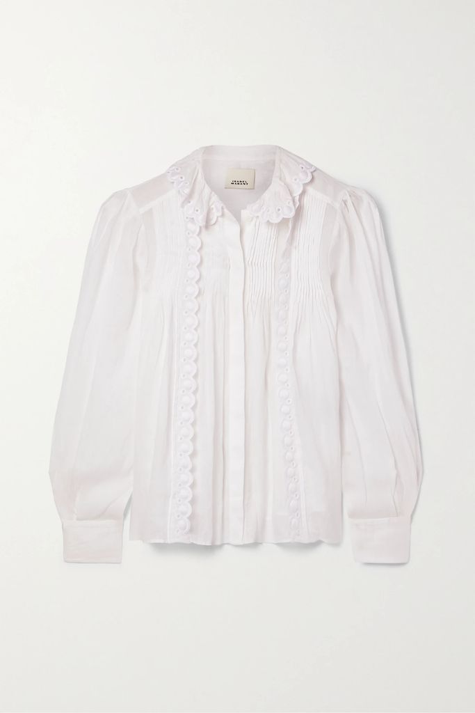 Olinet Scalloped Broderie Anglaise-trimmed Ramie Blouse - White
