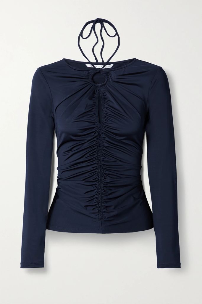 Roque Cutout Ruched Stretch-jersey Top - Midnight blue