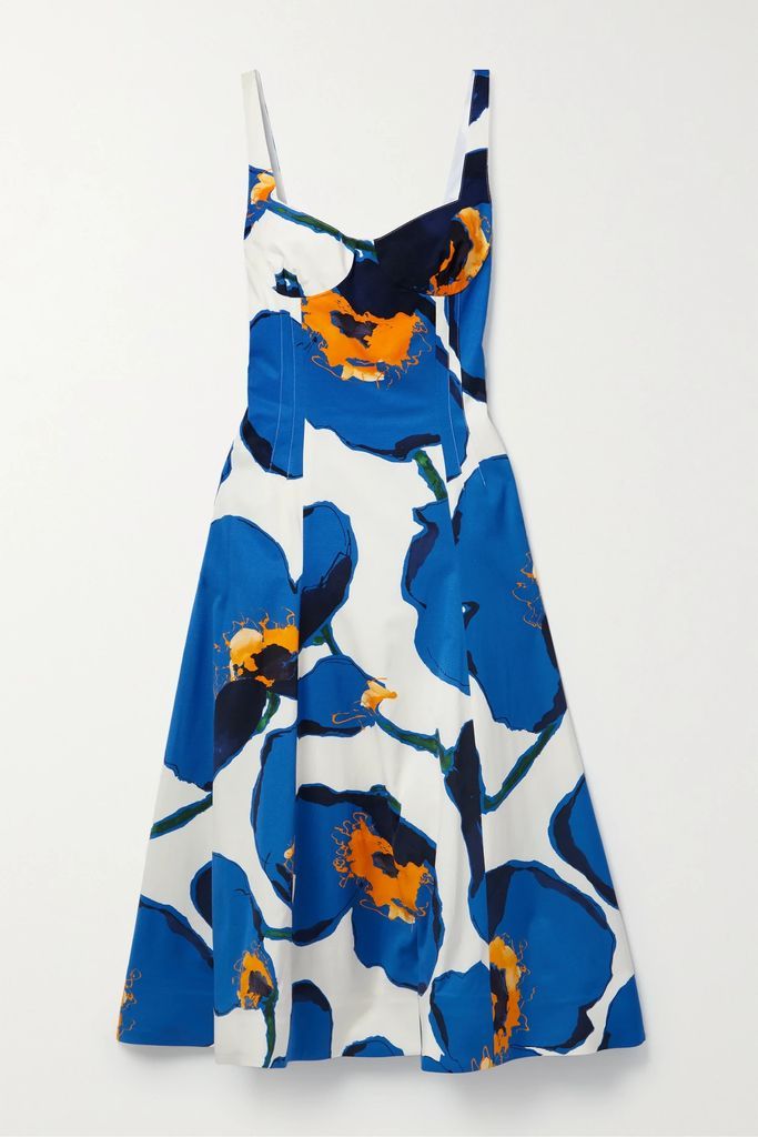 Floral-print Faille Midi Dress - Blue