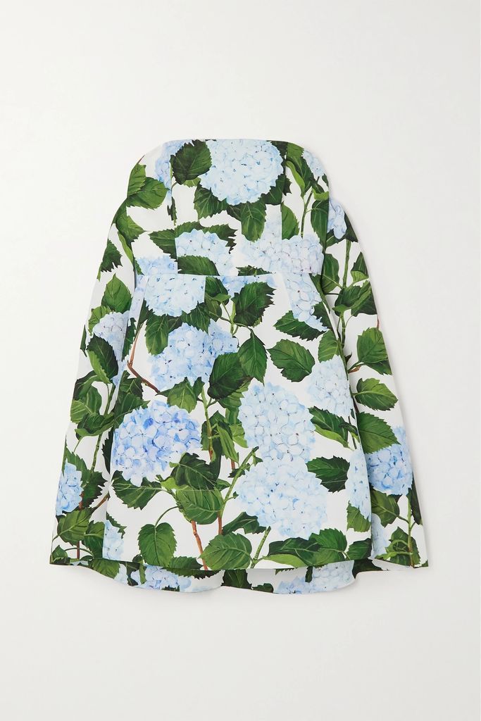 Strapless Floral-print Faille Mini Dress - Blue