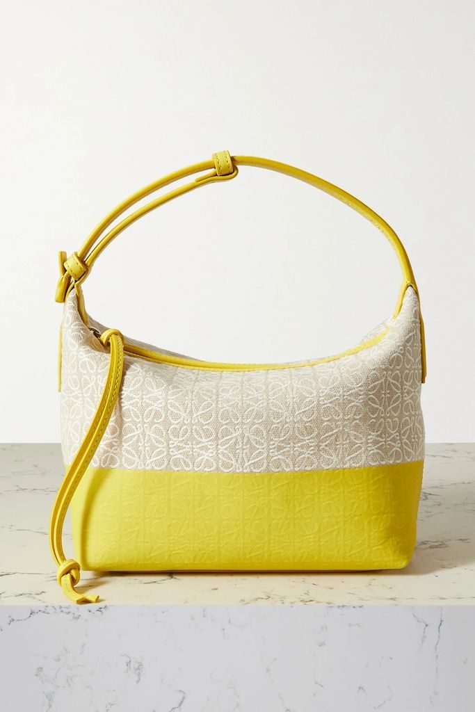 + Paula's Ibiza Cubi Small Leather-trimmed Coated Canvas-jacquard Tote - Yellow