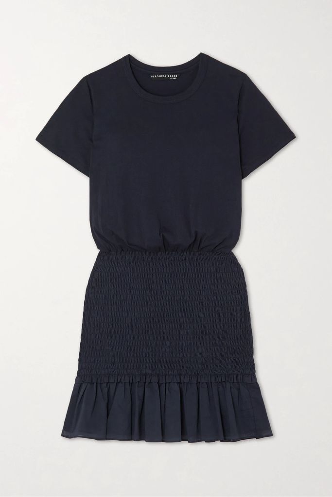 Aberdeen Shirred Cotton Mini Dress - Navy