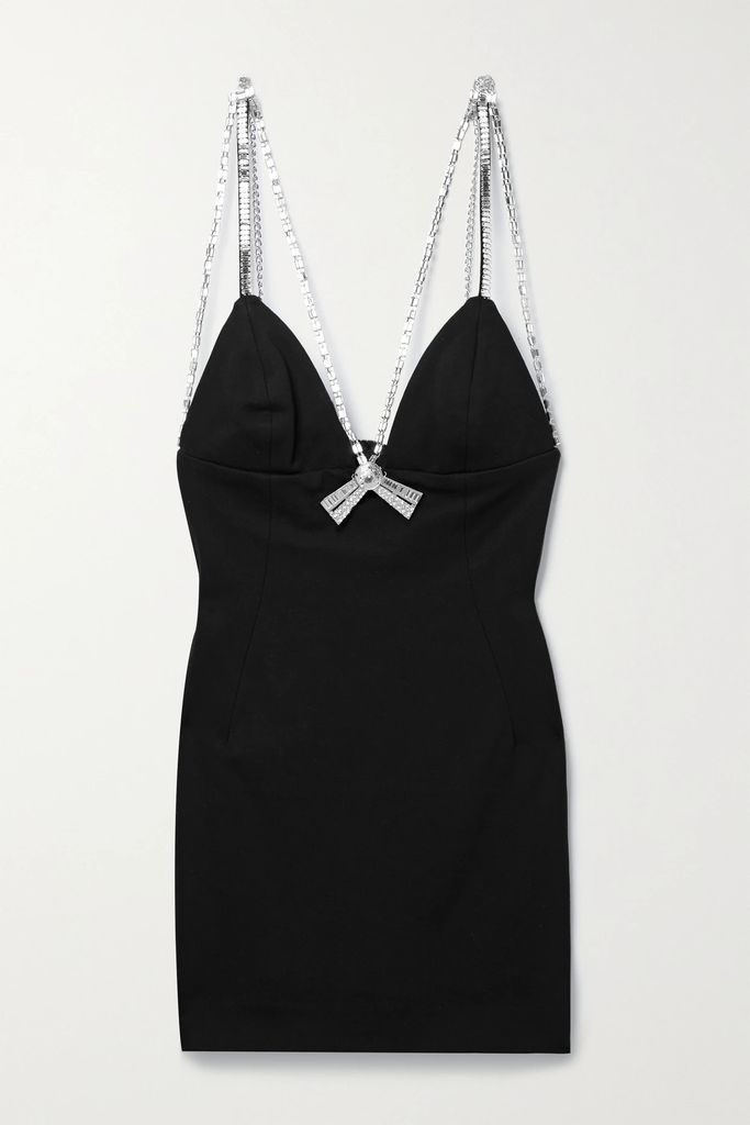 Deco Crystal-embellished Stretch-ponte Mini Dress - Black