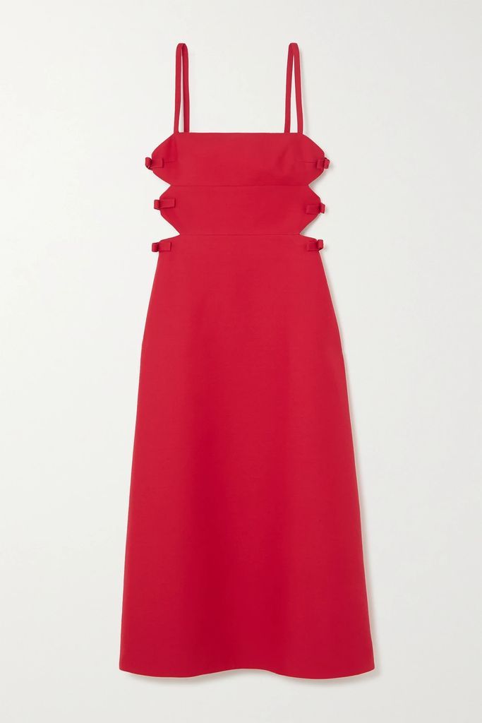 Bow-detailed Cutout Wool And Silk-blend Midi Dress - Red