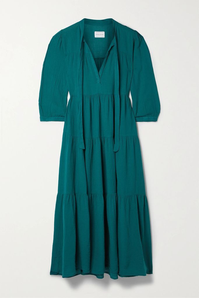 Giselle Tiered Crinkled Cotton-gauze Maxi Dress - Teal