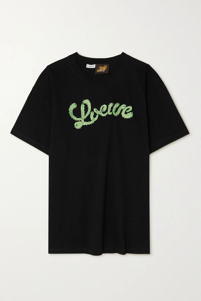 + Paula's Ibiza Embroidered Cotton-jersey T-shirt - Black