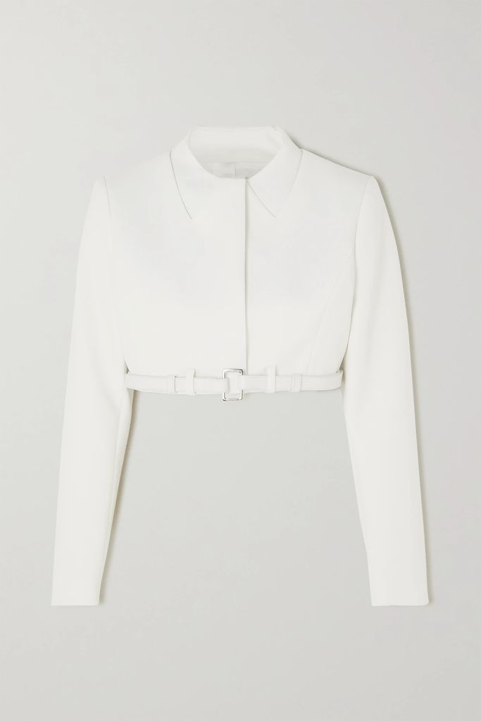 Belted Cropped Crepe Jacket - White