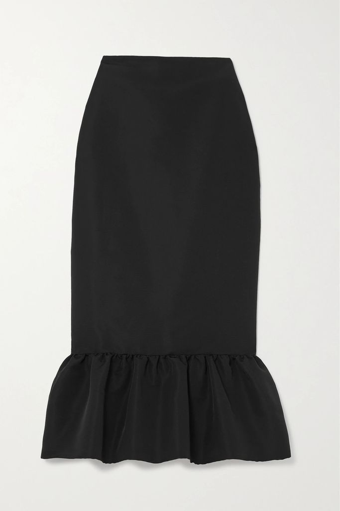 Ruffled Silk-twill Midi Skirt - Black
