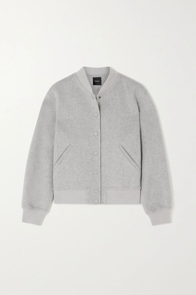 Varsity Wool And Cashmere-blend Bomber Jacket - Gray