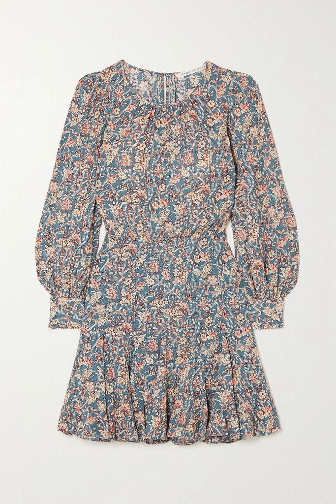 Gara Floral-print Crepe De Chine Mini Dress - Blue