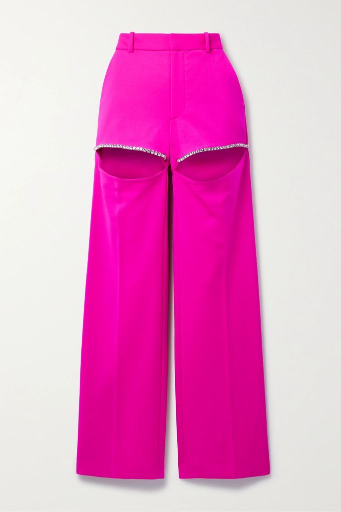 Crystal-embellished Neon Stretch-wool Straight-leg Pants - Fuchsia