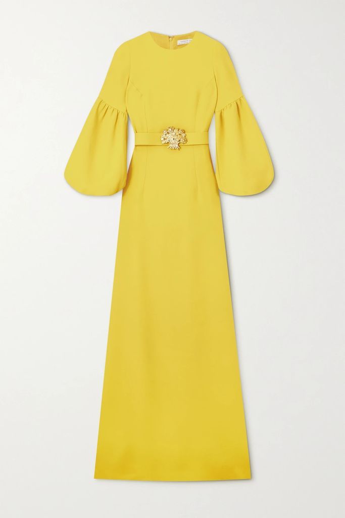 Belted Crystal-embellished Crepe Gown - Yellow