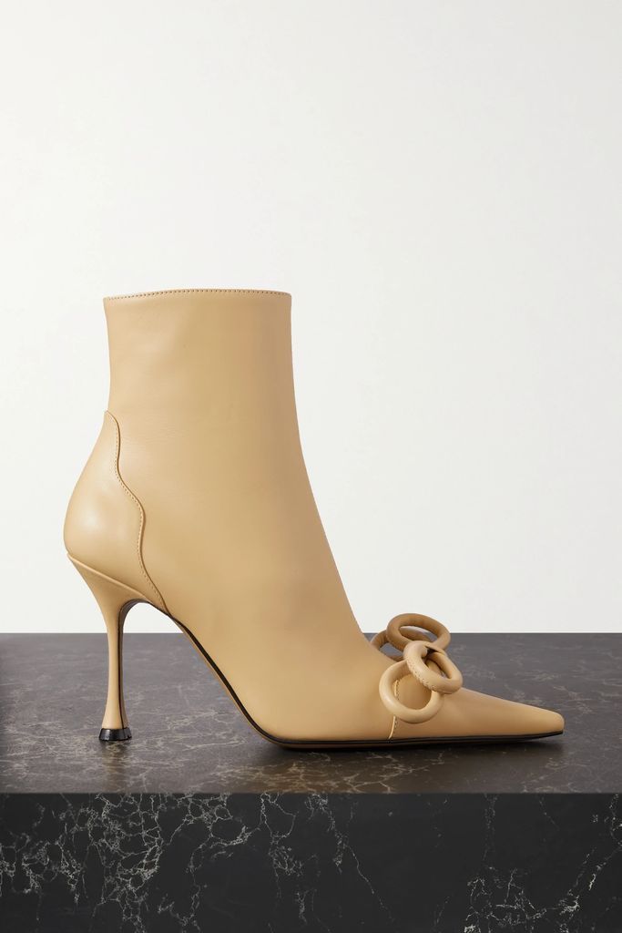 Double Bow Leather Ankle Boots - Neutral