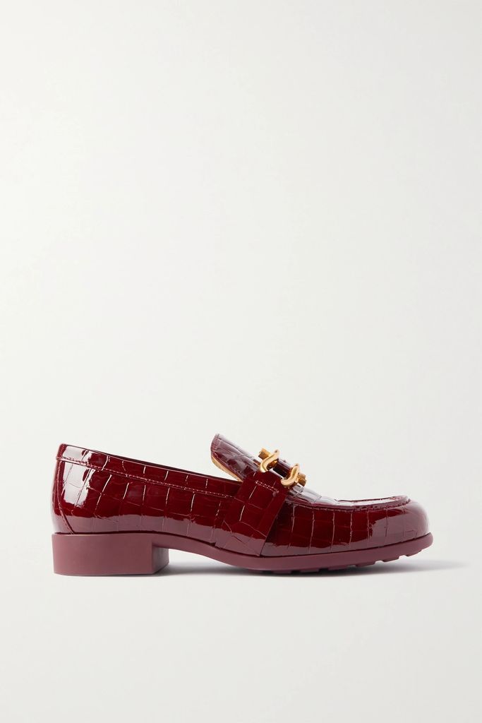 Madame Croc-effect Leather Loafers - Red