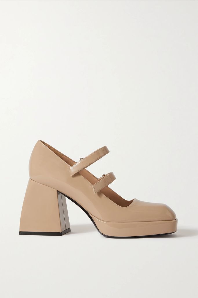 Bulla Babies Glossed-leather Platform Mary Jane Pumps - Neutral