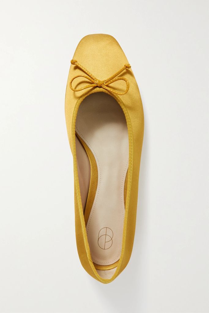 Bow-embellished Satin Ballet Flats - Mustard