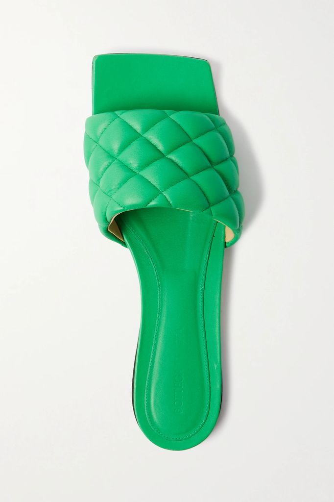 Quilted Leather Slides - Green