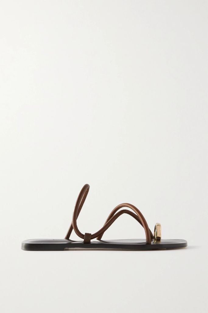 Laurie Leather And Gold-tone Sandals - Brown
