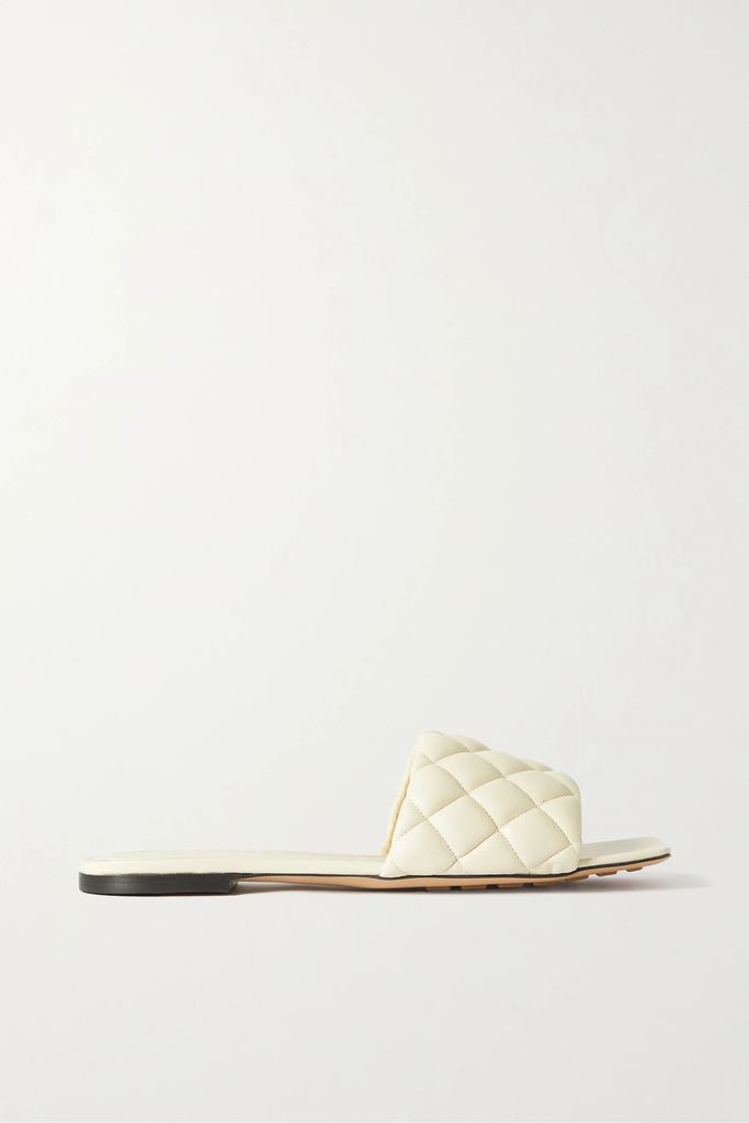 Quilted Leather Slides - Cream