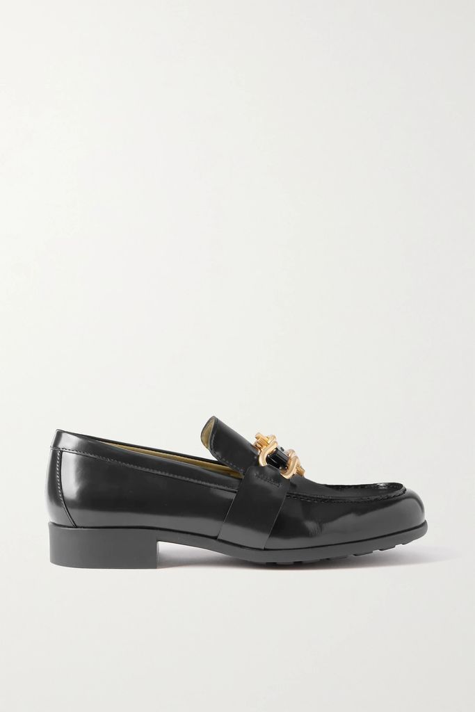 Embellished Patent-leather Loafers - Black