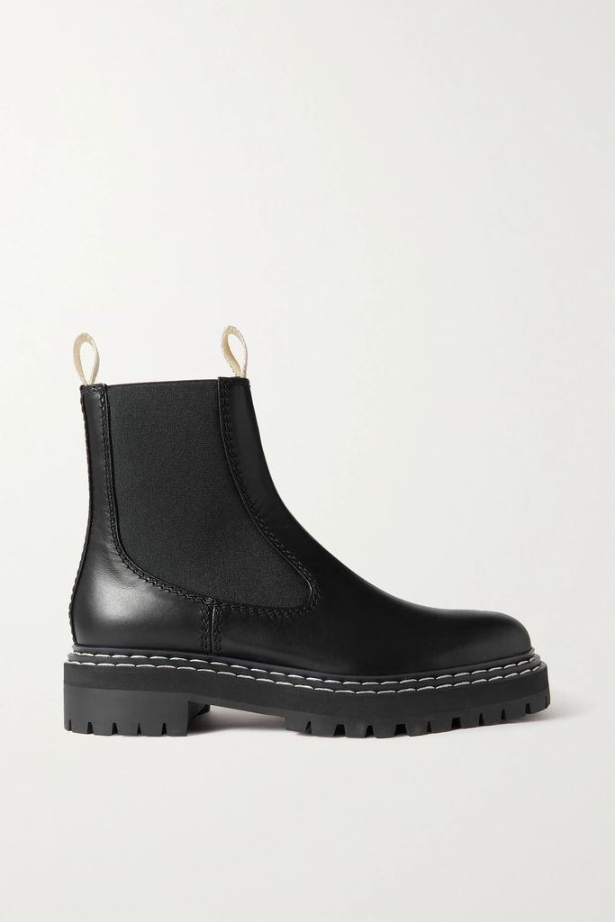 Topstitched Leather Chelsea Boots - Black