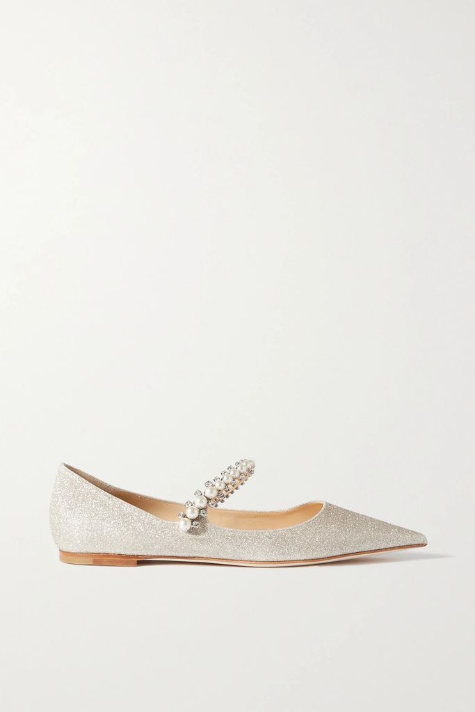 Baily Embellished Glittered-leather Point-toe Flats - Silver