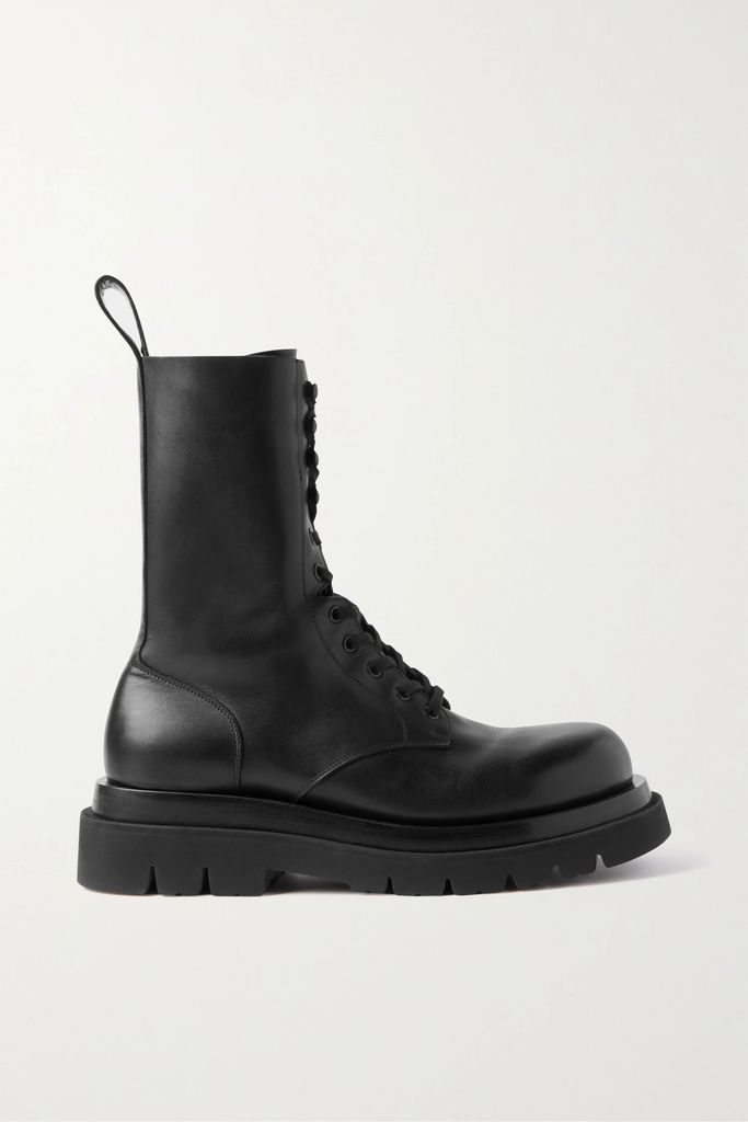 Lace-up Leather Ankle Boots - Black