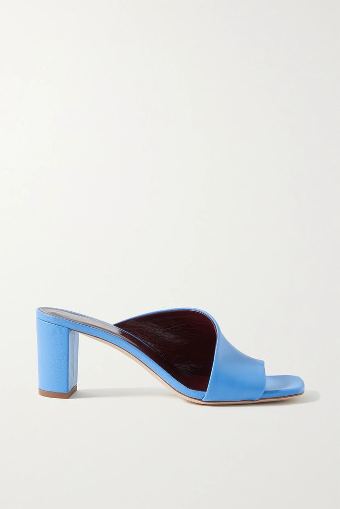 Nevil Asymmetric Leather Mules - Light blue