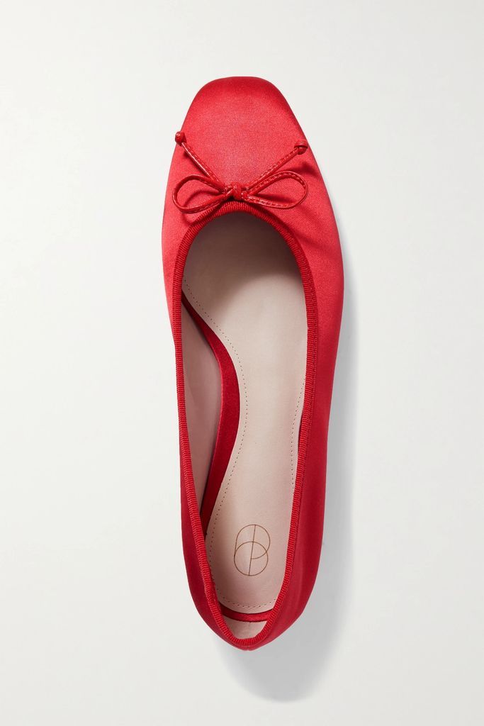Bow-embellished Satin Ballet Flats - Red